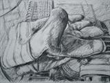 Glove and Generator (Lunch Break) by chick mcgeehan, Drawing, Charcoal on Paper