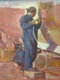 Repairing the Hull by chick mcgeehan, Painting, Oil on canvas