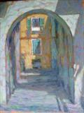 Sunlit Alleyway Nice by chick mcgeehan, Painting, Oil on canvas