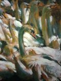 Swans 2 by chick mcgeehan, Painting, Oil on canvas